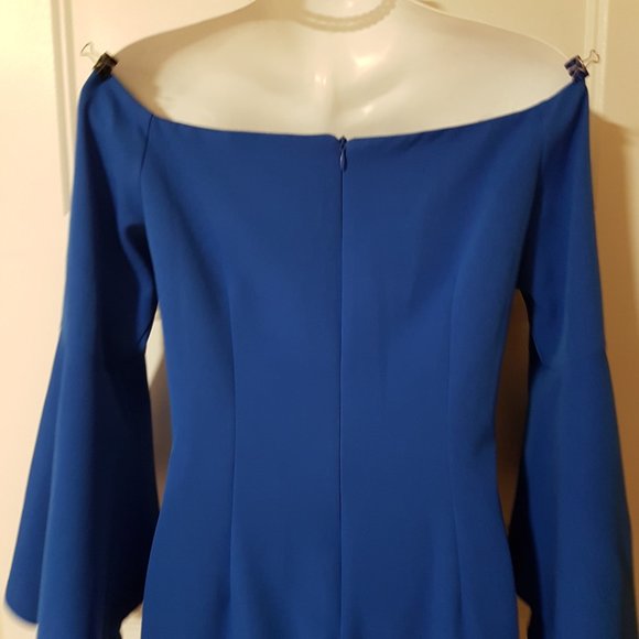 OLIMARA Blue Classy Cocktail Dress with 3/4 Bell sleeves, Made in Spain, sz 8/10 - Picture 3 of 11